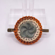 Load image into Gallery viewer, Original 1940's Orange and White Wartime Make Do and Mend Wire Brooch with Grey Button Middle