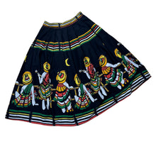 Load image into Gallery viewer, Original 1950's Black Cotton Skirt with Novelty Mexican Print - Waist 25 *