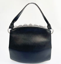 Load image into Gallery viewer, Original 1930's Black Leather Bag with Scalloped Chrome Trim and Single Handle