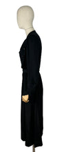 Load image into Gallery viewer, Original 1930's Black Crepe Long Sleeved Belted Day Dress with Scallop Detail - Bust 38