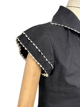 Load image into Gallery viewer, Original 1940's 1950's Black Short Sleeved Blouse with White Ric-rac Trim and Faux Pearl Buttons - Bust 34 36 *