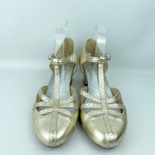 Load image into Gallery viewer, Re-Mix Starlet 1920's 1930's T-Strap Sandals in Gold Leather - UK Size 9