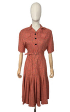 Load image into Gallery viewer, Original 1940's Belted Heavy Linen Day Dress in Orange, Black and White with Glass Button Detail - Bust 28