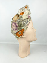 Load image into Gallery viewer, Original 1950's Floral Scarf in Orange and Purple - Great Headscarf for a Turban