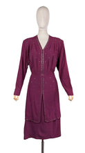 Load image into Gallery viewer, Original Late 1930's or Early 1940's Burgundy Crepe Long Sleeved Dress with Stud Detail - Bust 42