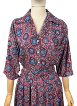 Load image into Gallery viewer, Original 1950's Volup Burgundy, Red, Blue and White Classic Cotton Belted Day Dress - Bust 40 42 *