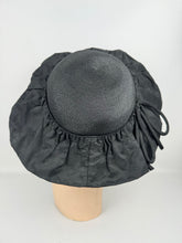 Load image into Gallery viewer, Original 1940's Black Straw and Grosgrain Hat with Bow Trim by BEST & CO, New York