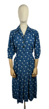 Load image into Gallery viewer, Original 1940's Volup American Made Blue and White Crepe Day Dress - Bust 40 42