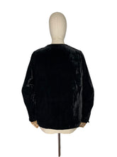 Load image into Gallery viewer, Original 1930’s Black Velvet Evening Jacket with Pink Crepe Lining, Patch Pockets and Single Button Closure - Bust 36 38 *