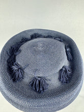 Load image into Gallery viewer, Original 1950's Navy Blue Straw Hat with Tassel Trim Made by Avalon