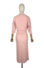 Load image into Gallery viewer, Original 1950's Soft Pink Pure Wool Skirt, Belt and Cardigan Knit Set by Tobanna Knit Fashions - Bust 36
