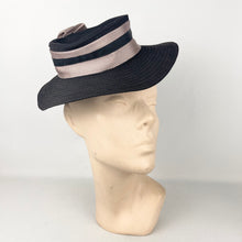 Load image into Gallery viewer, Original 1940's Neat Little Black Topper Hat with Grosgrain Ribbon Trim