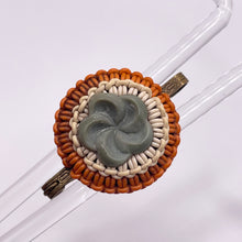 Load image into Gallery viewer, Original 1940's Orange and White Wartime Make Do and Mend Wire Brooch with Grey Button Middle