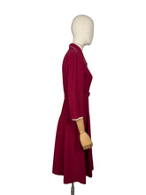 Load image into Gallery viewer, Original 1940’s Rich Red Wool Belted Day Dress with White Trim - Bust 34 36