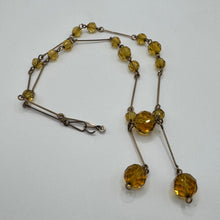 Load image into Gallery viewer, Antique Edwardian Amber Coloured Glass Necklace with Double Droplet