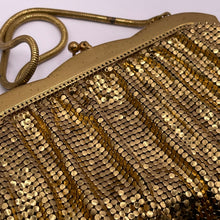 Load image into Gallery viewer, Vintage 1950's Gold Metal Mesh Bag with Snake Chain Handle and Fully Lined with Paste Set Frame - West German Made *