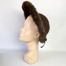 Load image into Gallery viewer, Original 1940’s Chocolate Brown Arnold Constable & Co New York Creation Felt Hat Trimmed with Real Fur *
