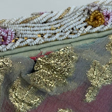 Load image into Gallery viewer, Original 1950's Gold Chiffon Bag with Beautiful Pink and White Beaded Frame and Clasp