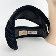 Load image into Gallery viewer, Original Black Ruched Velvet Cocktail Hat by Jacoll with Pretty Paste Trim *
