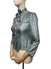 Load image into Gallery viewer, Original 1950’s Pure Silk Blouse in Grey with Black Polka Dots - As Is - Bust 32 33 *