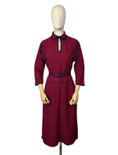 Load image into Gallery viewer, Original 1940's 1950's Brittany Club Sports Clothes by Marinette Three Piece Knit Set in Cranberry Red and French Navy Boucle Wool - Bust 36 38 *