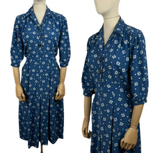 Load image into Gallery viewer, Original 1940's Volup American Made Blue and White Crepe Day Dress - Bust 40 42