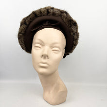 Load image into Gallery viewer, Original 1940's Brown Felt Hat with High Brim Trimmed with Genuine Fur and Smart Bows *