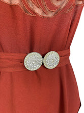 Load image into Gallery viewer, Original 1930's Burnt Orange Crepe Belted Day Dress with Cutout Detail - Bust 34 35 36