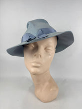 Load image into Gallery viewer, Original 1930's 1940's Pale Blue Felt Fedora with Grosgrain Trim
