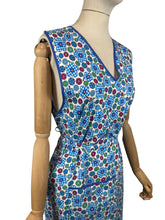 Load image into Gallery viewer, Original 1940's Blue, Pink, Green and White Floral Print Cotton Apron - Great Chore Dress - Would Make A Great Summer Dress - Bust 38 40