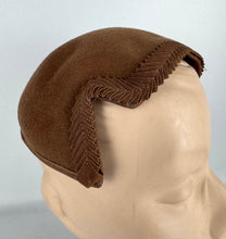 Load image into Gallery viewer, Original 1950's Warm Brown Felt Half Hat with Pleated Grosgrain Trim *