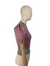 Load image into Gallery viewer, Reproduction 1940’s Hand Knitted Fair Isle Striped Jumper in Silver and Slate Rose Pink - Bust 34 36 *
