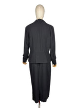 Load image into Gallery viewer, Original 1940's 1950's Inky Black Wool Day Dress with Button Front Bodice - Looks Like a Suit - Bust 40