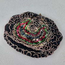 Load image into Gallery viewer, Original 1930's Black Evening Bag with Bead and Sequin Decoration in Red, Green, Gold and Blue