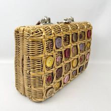 Load image into Gallery viewer, Original 1950’s Wicker Bag with Pretty Button Trim - Handmade in British Hong Kong