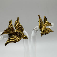 Load image into Gallery viewer, Original 1940's 1950's Gold Tone Blue Bird Clip on Earrings