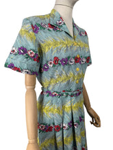 Load image into Gallery viewer, Fabulous Original Late 1940's or Early 1950's Vibrant Floral Stripe Cotton Belted Day Dress - Bust 38 40