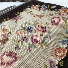 Load image into Gallery viewer, Original 1930’s 1940’s Large Wool Work Embroidered Bag with Leather Handle - Beautiful Vintage Handbag