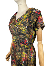 Load image into Gallery viewer, Original 1950's Pure Silk Day Dress in Autumnal Painterly Floral Print - Bust 36