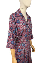 Load image into Gallery viewer, Original 1950's Volup Burgundy, Red, Blue and White Classic Cotton Belted Day Dress - Bust 40 42 *