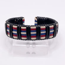 Load image into Gallery viewer, 1940's Make Do and Mend Wire Cuff Bracelet in Patriotic Red, White and Blue 'Telephone Wire'
