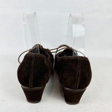 Load image into Gallery viewer, Original 1950's Brown Suede and Leather Lace Up Shoes with Low Heel - UK 4