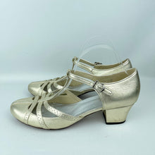 Load image into Gallery viewer, Re-Mix Starlet 1920's 1930's T-Strap Sandals in Gold Leather - UK Size 9