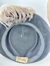 Load image into Gallery viewer, Original 1950’s Black Felt Hat with Large Ostrich Feather and Paste Trim by Wilmine *