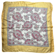 Load image into Gallery viewer, Original 1940's or 1950's Pure Silk Scarf in Mustard, Grey and Red - Great Headscarf