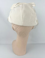 Load image into Gallery viewer, Original 1950's Ivory Fabric Petal Hat with Face Veil and Bow Trim *