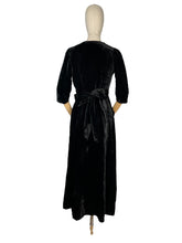 Load image into Gallery viewer, Original 1930’s Black Cotton Velvet Full Length Evening Dress with Bow Tie Belt - Bust 34 *