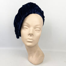 Load image into Gallery viewer, Original 1940's Blue Velvet Beret Hat with Large Bow Trim by Jacoll