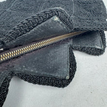 Load image into Gallery viewer, Original 1940's Black Crochet Clutch Bag with Large Clear Lucite Zip Pull *