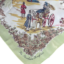 Load image into Gallery viewer, Original 1940's 1950's Pistachio Green Crepe Tourist Scarf for Bath and Brighton - Great Headscarf